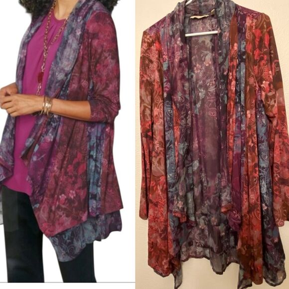 Soft Surroundings Sweaters - Soft Surroundings Ballia Topper Cardigan Boho Paisley Floral colorful printart M